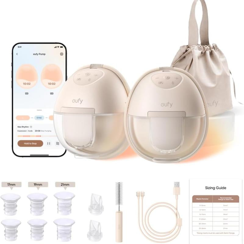 【Exclusive Bundle】Eufy S1 Heated Wearable Breast Pump, Hands-Free Breast Pump with Industry-Leading Heatflow Tech, App-Controlled Optirhythm, Hospital-Grade Suction, Leakproof, Slim and Ultra-Quiet for In-Bra Use