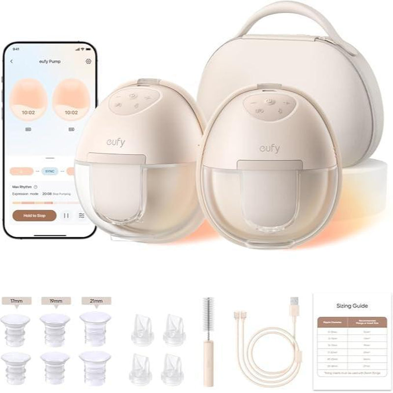 【Exclusive Bundle】Eufy S1 Heated Wearable Breast Pump, Hands-Free Breast Pump with Industry-Leading Heatflow Tech, App-Controlled Optirhythm, Hospital-Grade Suction, Leakproof, Slim and Ultra-Quiet for In-Bra Use